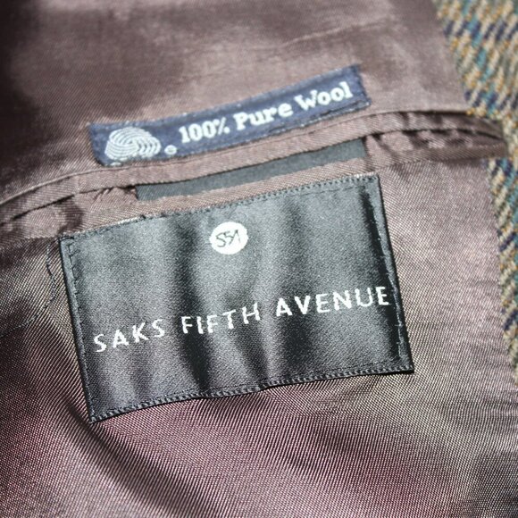 Burberrys Mens Vintage Sport Coat Wool Green Navy Houndstooth see measurements - Picture 7 of 14